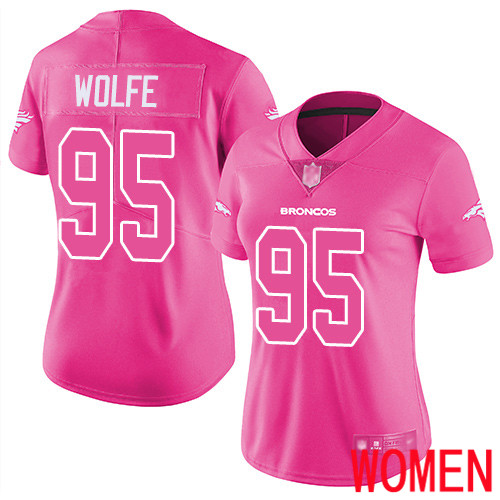 Women Denver Broncos #95 Derek Wolfe Limited Pink Rush Fashion Football NFL Jersey->women nfl jersey->Women Jersey